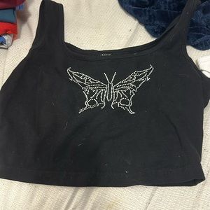 black tank top with glitter butterfly